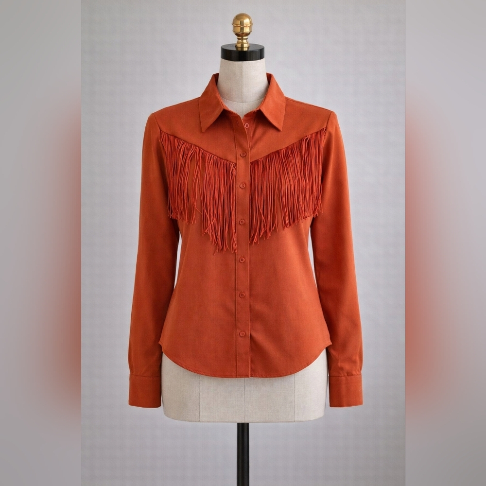 Fringed Button-Up Shirt in Rust